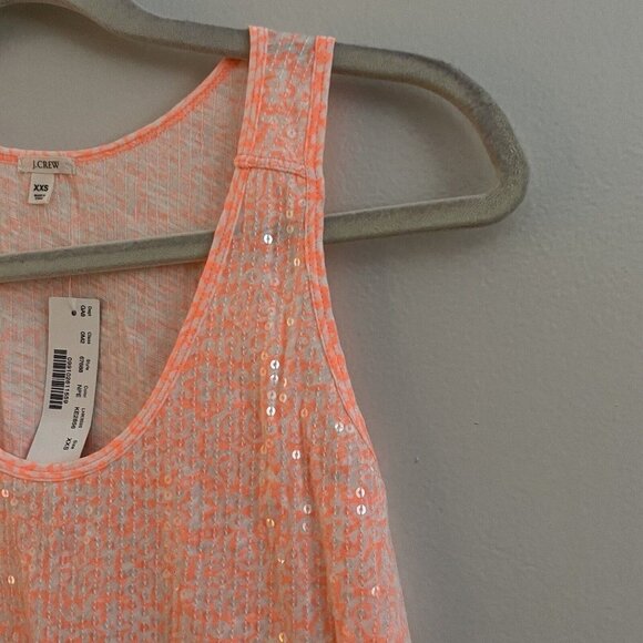 J Crew Style #67688 Women SZ XXS Coral/White Sequined Scoop Neck Tank Top NWT - Picture 3 of 8